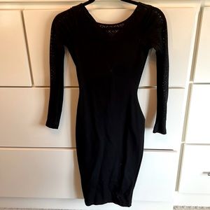 Midi body con dress with laser detail and scoop neck